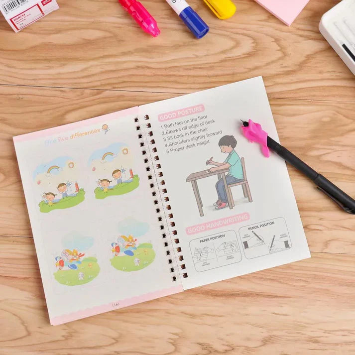 Sank Magic Practice Copybook Set Of 4 Books With Pen & Refills Reusable Handwriting Workbook Tracing Practice Book For Preschools