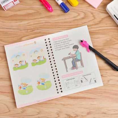 Sank Magic Practice Copybook Set Of 4 Books With Pen & Refills Reusable Handwriting Workbook Tracing Practice Book For Preschools